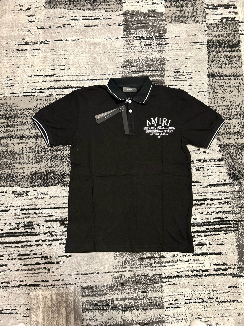 AMIRI Black Polo with White Trim and Chest Logo
